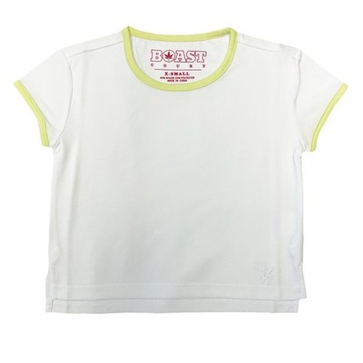BOAST Girl's White/Sunny Lime Short Sleeve Tennis DOB Shirt $30 NEW
