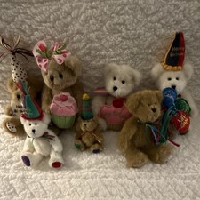 Boyds Plush Teddy Bear Lot of 6, Birthday Theme, Brown/White, Hats Ribbon Label