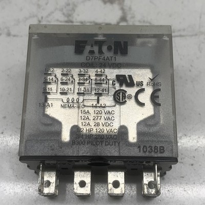 Eaton D7PF4AT1 Power Relay 24VDC 4PDT 300V 15A 277 VAC New
