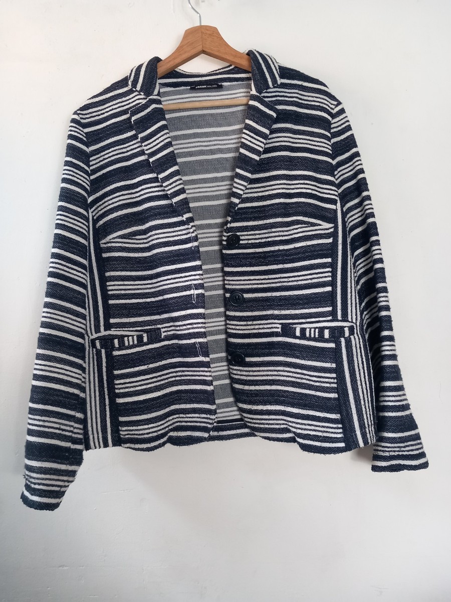 Frank Walder navy blue white stripe cotton blend blazer jacket sz 18 *flaw* View 2