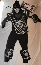 Skull Ninja Halloween Costume Black And Silver Boys Size S 6/7 - 8 Piece Suit