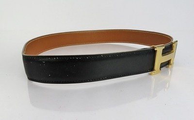 Authentic HERMES Black/Brown Leather Reversible Belt  display picture 3