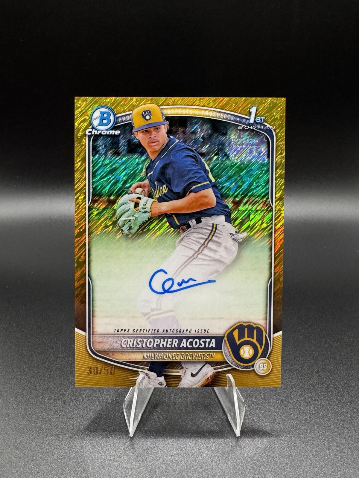 2025 Bowman Chrome Gold Shimmer Refractor #CPA-CAC Cristopher Acosta RC Auto /50