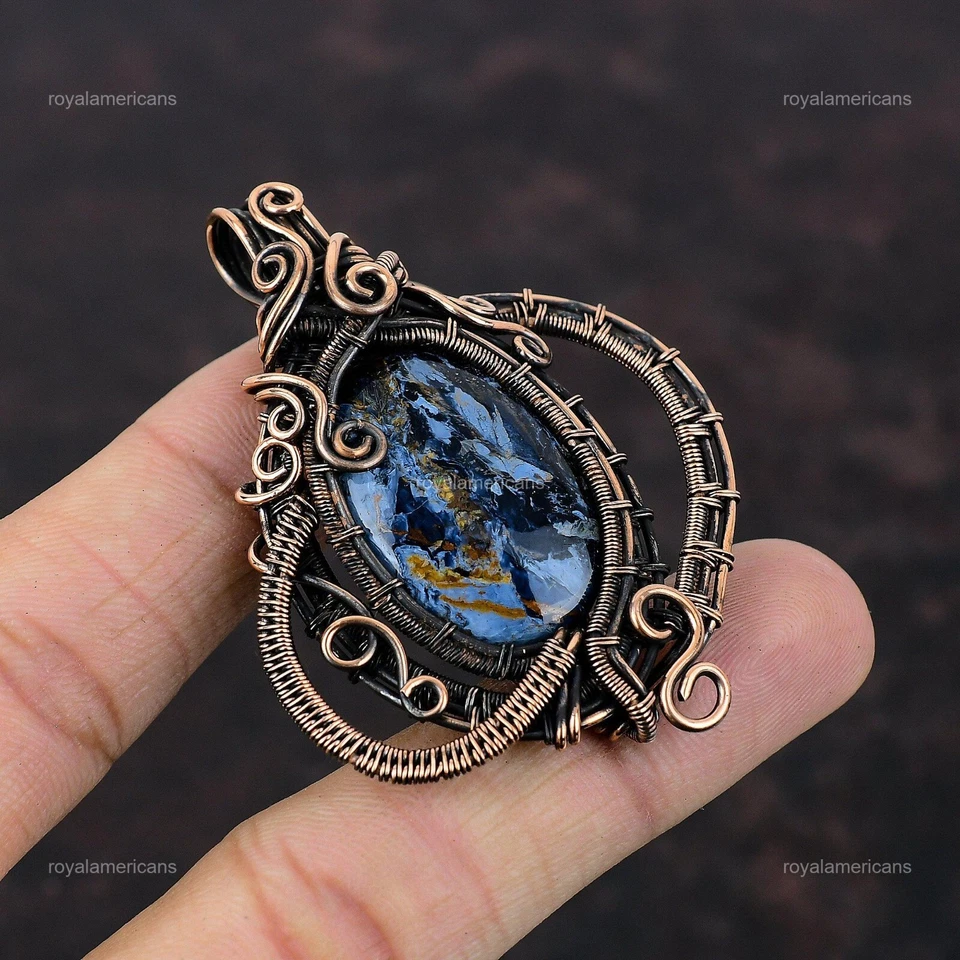 Pietersita Piedras Preciosas Hechas a Mano Joyería Cobre Amor Regalo Alambre Envuelto Colgante 2.56" Foto 3 de 4