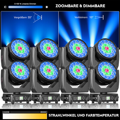 8x Wash Beam 380W Moving Head 4IN1 RGBW LED Zoom DMX Party Bühnenlicht Halloween