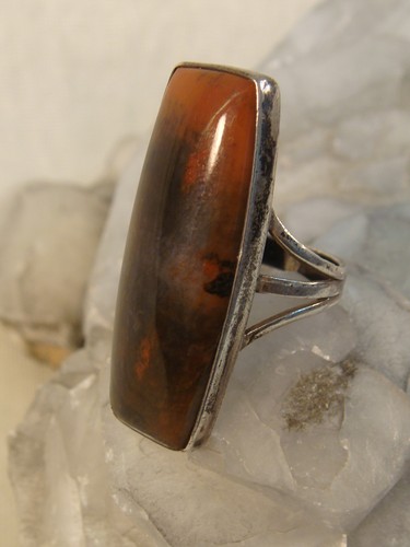 AGATE STERLING RING BIG RECTANGLE LONG STATEMENT SIZE 5 ARTISAN HANDCRAFTED - 第 9/10 張圖片
