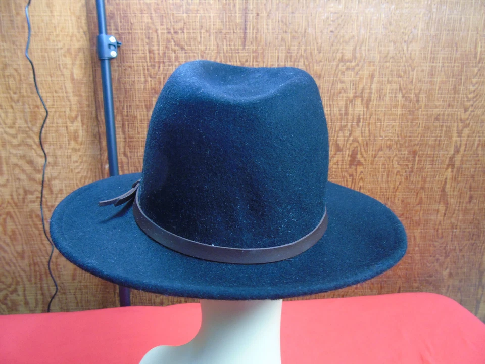 Sombrero de Panamá D&Y de fieltro de lana negro con banda de cuero talla única para la mayoría Foto 4 de 4