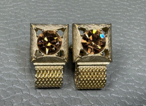 Authentic Vintage Amber Colored Stone Wrap Around Yellow Gold Plated Cuff Links