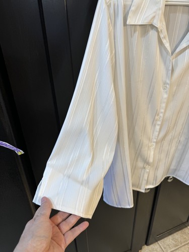 Joanna Plus White Stripe 3/4 sleeve button up size 2X blouse Shirt Top - Picture 2 of 7