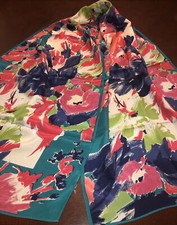 Anne Klein Teal Floral Silk Scarf