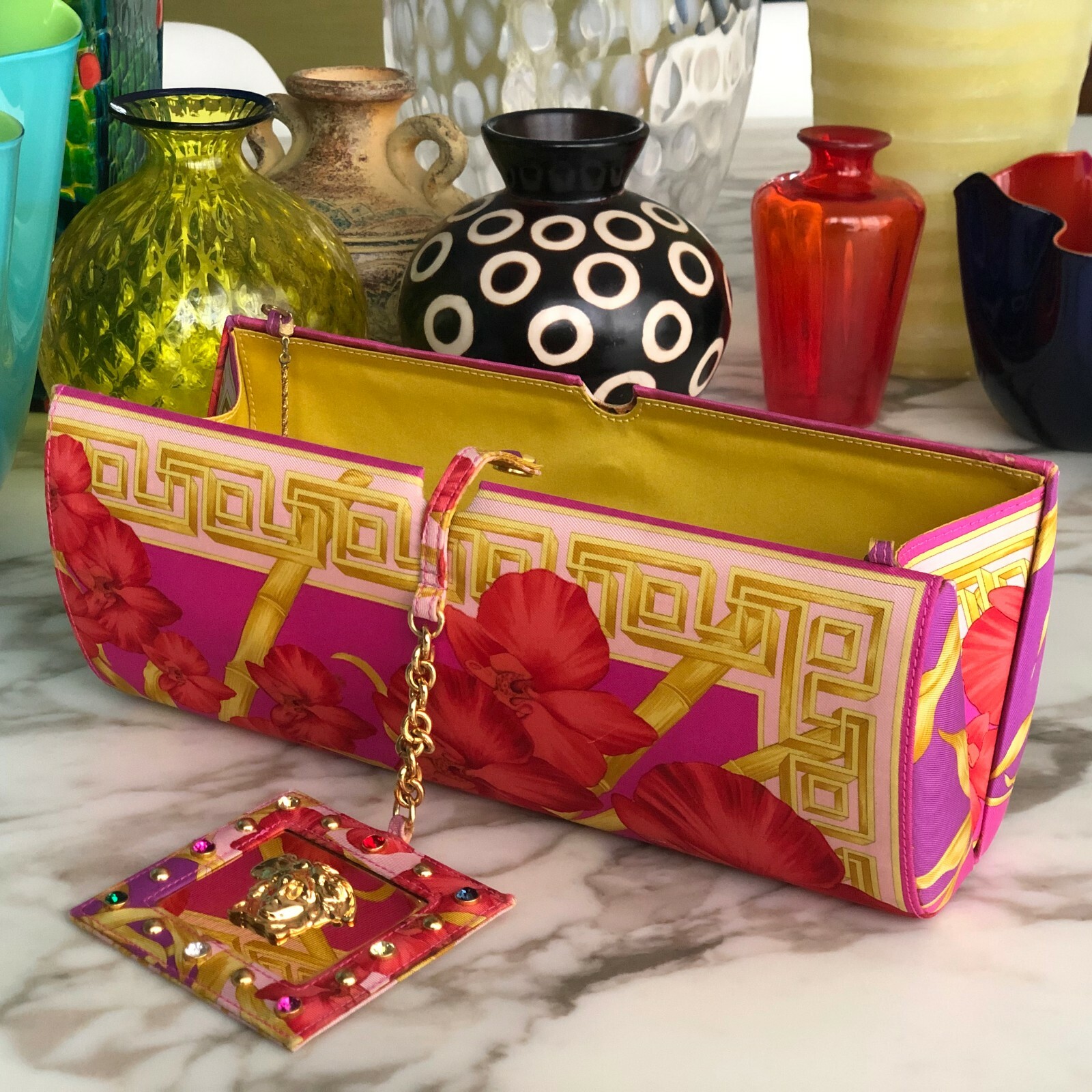 GIANNI VERSACE Floral Silk Clutch Bag w/ Mirror Medusa Head from S/S 2000 image 7