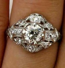 2.4Ct Art Deco Style Lab Created Diamond Filigree Wedding 14K White Gold FN Ring