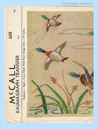 1930s Vintage McCall Embroidery Transfer 608 Uncut Mallards in Flight Scene - Picture 2 of 4