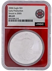 🔥 Top Pop 🔥 2006 Silver Eagle $1 NGC MS69, Early Production Struck in 2005