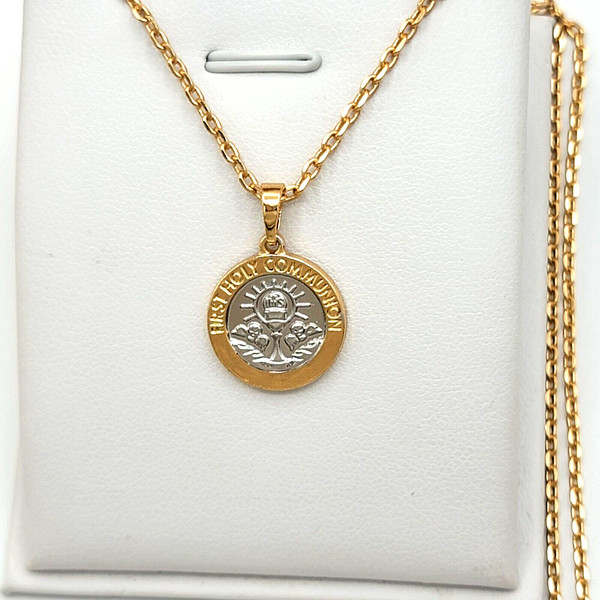 Alternate view of Two Tone 18k Gold Plated First Holy Communion Chalice Small Pendant. Gift Favor