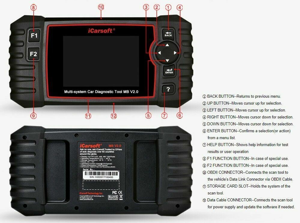 iCarsoft MB V2.0 For Mercedes Vito Professional Car Diagnostic Tool UK