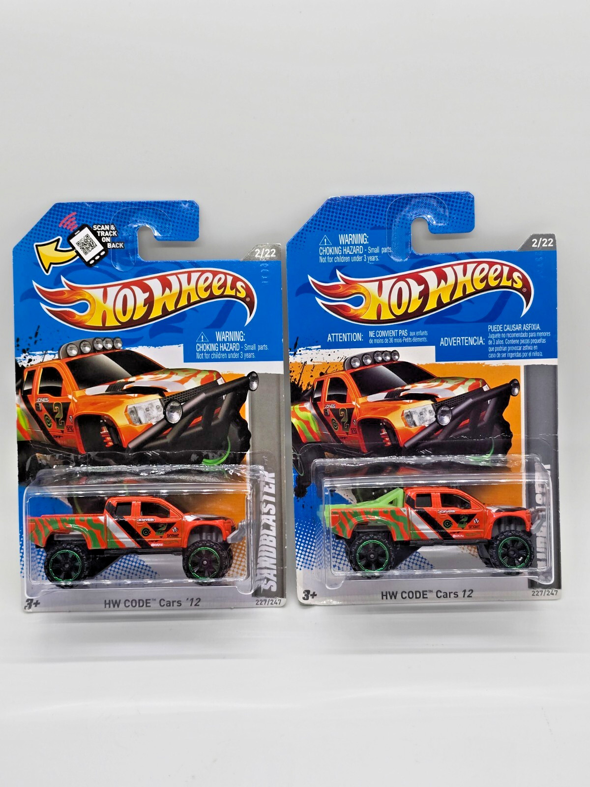 2012 HOT WHEELS HW Code Cars 12  Orange - SANDBLASTER #227 - Lot of 2
