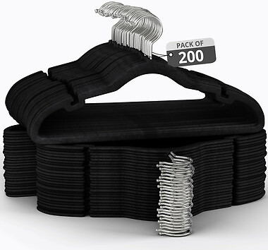 Velvet Clothing Hangers, 200 Pack, Black\Gray\Ivory, Non-Slip - Picture 1 of 10