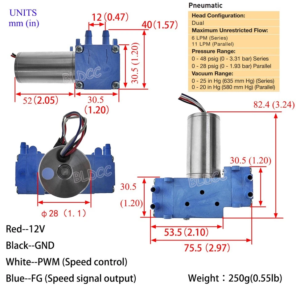 5PCS Dual-Head Diaphragm Vacuum Pump Brushless Motor Air Pump Parker / Hargraves - Image 3 of 4