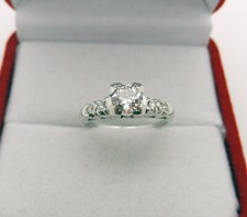 Vintage ART Deco 14k White Gold Solitaire 0.50 ct Natural Diamond Ring w/Accent