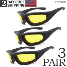 3pcs Chopper Foam Padded Motorcycle Riding Glasses Sunglasses Windproof Goggles
