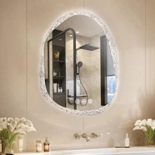 LUVODI LED Mirror Bathroom Wall Vanity Mirrors Dimmable Tempered Glass Irregular