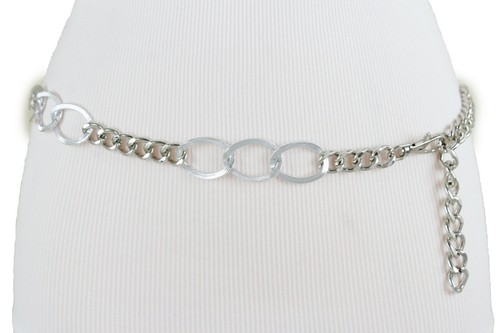 Women Silver High Waist Hip Easy Wear Bling Narrow Band Belt Chain Links XL XXL - Picture 4 of 12