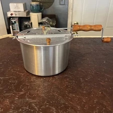 Genuine Whirley Pop Hand Crank Popcorn Popper Maker Pot Aluminum Wood Handle EUC
