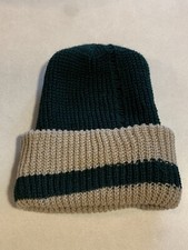 Vintage Knit Winter Hat - Green/Beige - Unisex