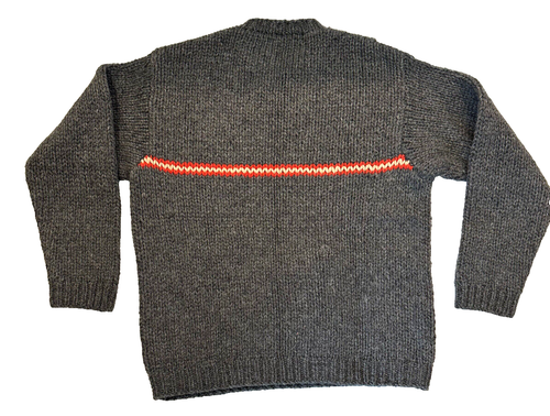 vtg 90s J CREW chunky hand knit chest stripe grey wool sweater LT tag - Picture 6 of 8