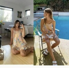 urban outfitters orange floral ruffle hem sleeveless sun dress