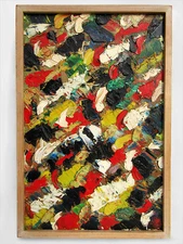 1958 DUMOULIN SIGNED POST-WAR ABSTRACT EXPRESSIONISM ACTION ART OIL PAINTING