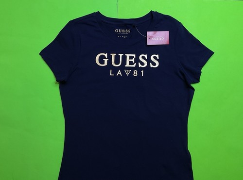 New GUESS Los Angeles Women’s Short Sleeve T-Shirt LARGE Navy Blue w/Gold - Picture 3 of 12