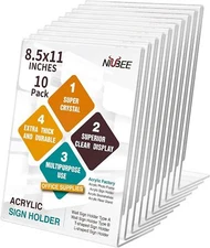 NIUBEE Acrylic Sign Holder 8.5 x 11 Inches Slanted Back, Clear Plastic clear 