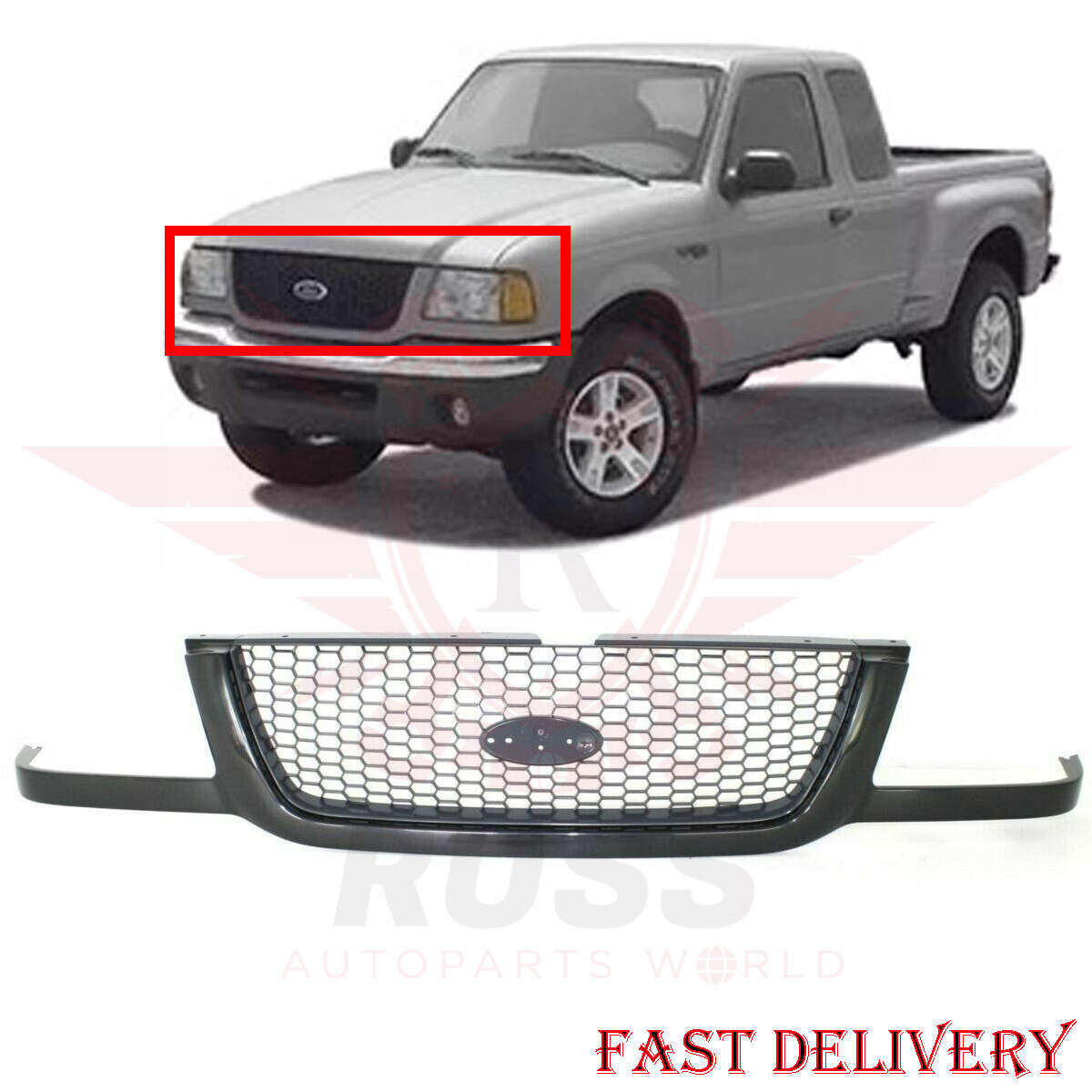 New Front Grille Black With Silver Mesh Fits 2001-2003 Ford Ranger