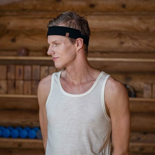 Sports Fitness Running Men Headband * Wicking Merino Wool Sweatband Black - Picture 3 of 4