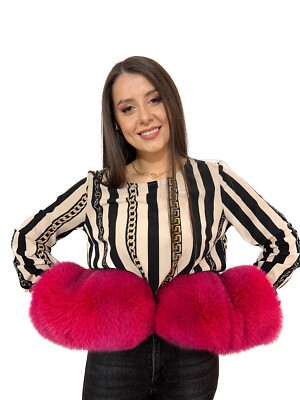 Giant Arctic Fox Fur Mittens Saga Furs Raspberry Pink Color Fur