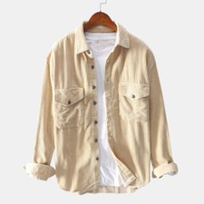 Mens Fashion Shirt Corduroy Long Sleeve Lapel Casual Loose Solid Top Jacket Coat
