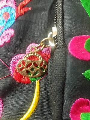 Embroidered Backpack Purse Bag Black with Colorful Flowers  display picture 3
