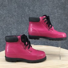 Sperry Boots Kids 3 M Girls Steel Shank Lace Up Ankle Rain Boot Pink Rubber