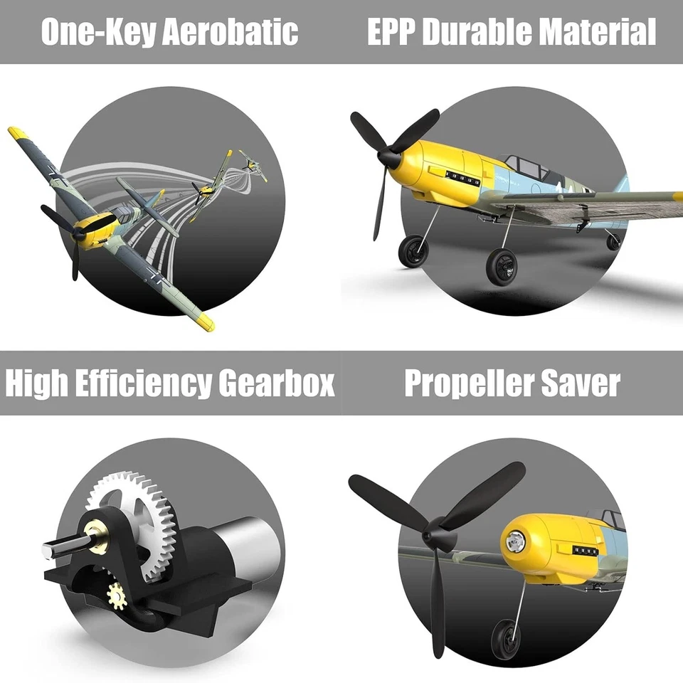 Volantexrc 2.4G RC Airplane 4CH BF-109 6-Axis Gyro Aerobatic RTF Glider Model - Image 4 of 4