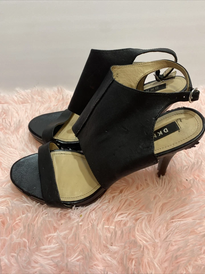 DKNY High Heels Ankle Strap Size 9.5 Black 100% Leather Dress Sandals - Image 4 of 4