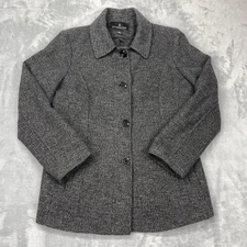 London Fog Jacket Womens XL Gray Wool Blend Long Sleeve Collared Button Front