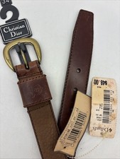VTG Christian Dior Full Grain leather belt 219102 Brown 34 Men  s Brass Buckle