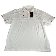 Under Armour Mens HeatGear Polo Shirt White Red Loose Fit XXL New NWT