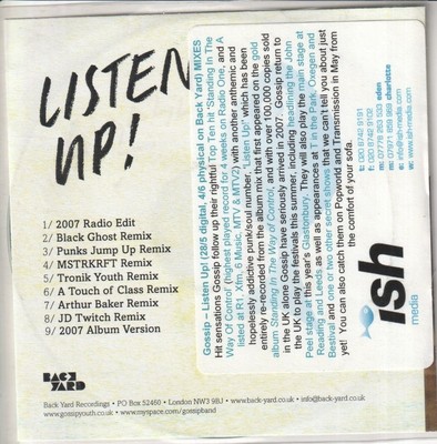 Gossip Listen Up CDr UK Back Yard 2007 official cdr promo with company info