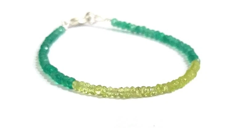 A++ Peridot & Green Onyx Faceted Rondelle Gemstone Beads Handmade Bracelet 6-8'' - Image 4 of 4