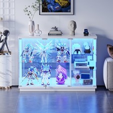 High Gloss LED Glass Curio Cabinet with Lock for Toys, White