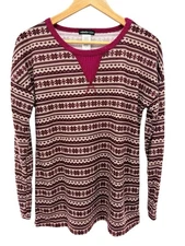 Heimish USA Fair Isle Thermal Top S Burgundy Pink Long Sleeve Knit Shirt NWOT