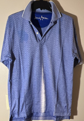 Johnnie Walker Men's Blue Geometric Short Sleeve Polo Shirt XL Embroidered Logo